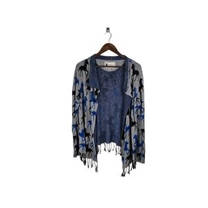 Outback Trading Company Black Blue Grey Horse Cardigan Sz M